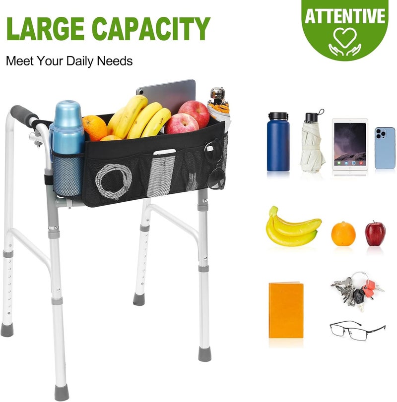 CTWWFS Upgrade Walker Basket with Cup Holder, Foldable Walker Storage Bag for Seniors with Big Capacity & Never Tipping Over, Best Gift for Family - Image 5